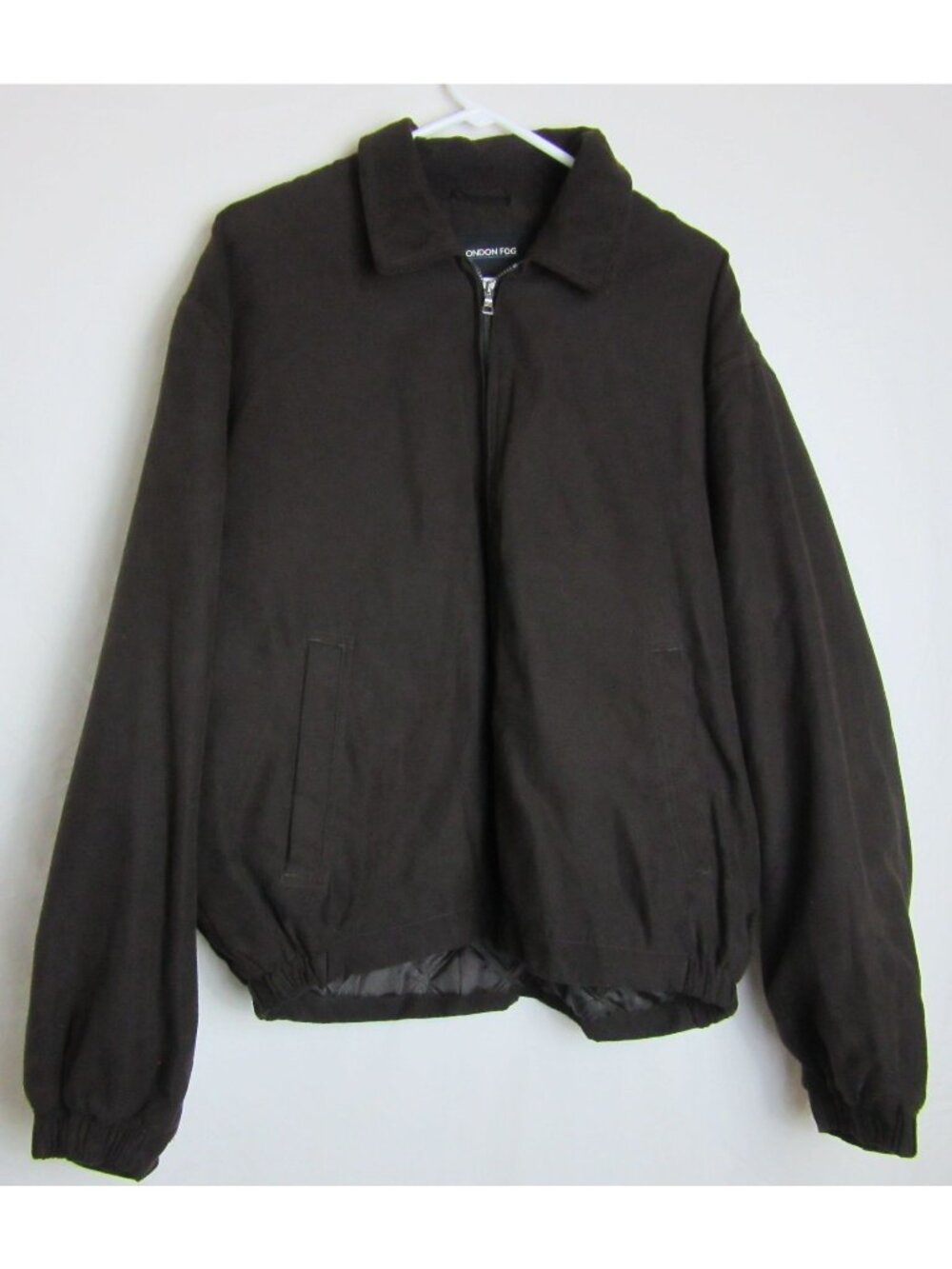 London Fog Brown Suede Bomber Jacket Full Zip Jacket Quilted Lining Mens Large